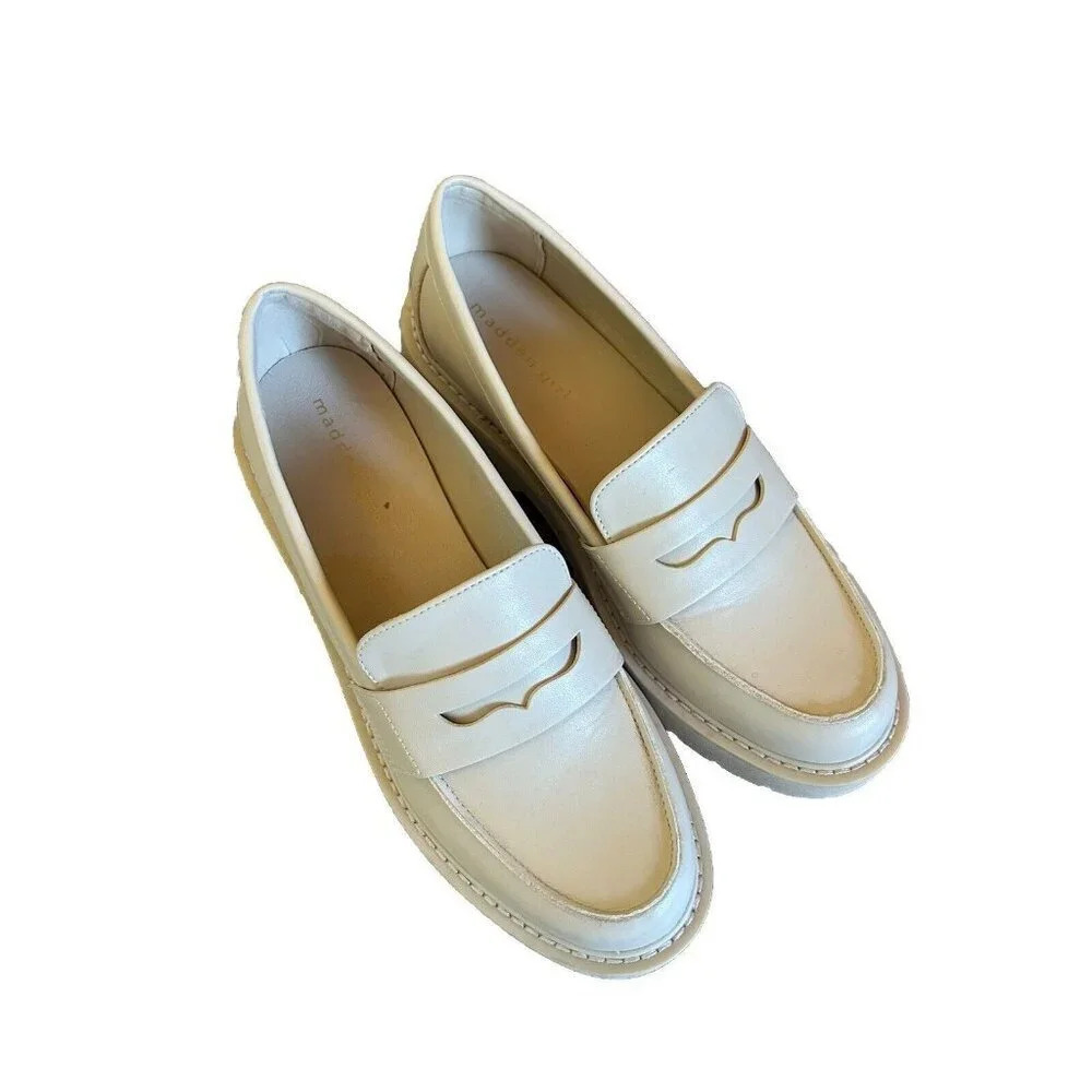 MADDEN GIRL MANORR LUG LOAFERS NATURAL/IVORY SZ 7 MEDIUM Chunky